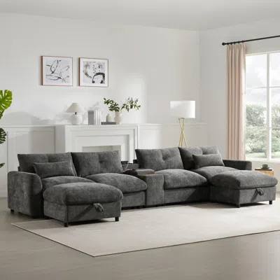 Streamdale Furniture Streamdale Modular Sectional Sofa W/ Ottoman, Console, Usb Charger