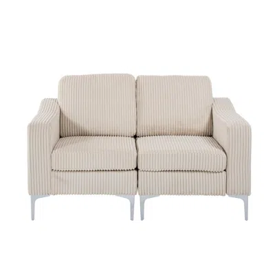 Streamdale Furniture Streamdale Modular Sectional Two-seater Sofa, Corduroy Sectional Couch, Beige