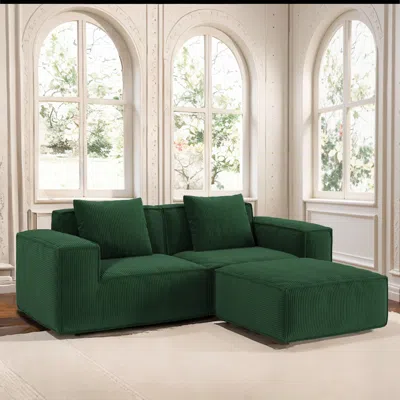 Streamdale Furniture Streamdale Modular Sofa Bed, Corduroy Velvet, Green.