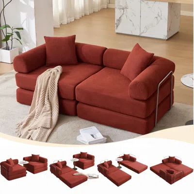 Streamdale Furniture Streamdale Modular Sofa Bed For Apartment, Convertible Sofa Bed, Corduroy, Ancora Red