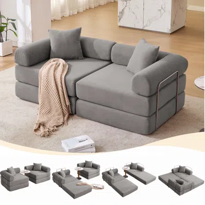 Streamdale Furniture Streamdale Modular Sofa Bed For Apartment, Convertible Sofa Bed, Dark Gray Corduroy