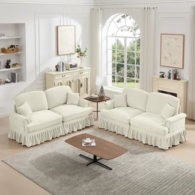 Streamdale Furniture Streamdale Modular Sofa Set, Flared Arms, Removable Skirts, Beige White