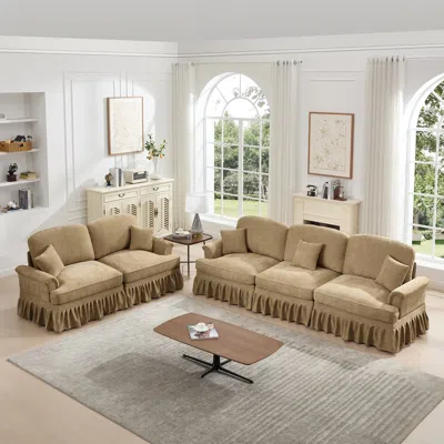 Streamdale Furniture Streamdale Modular Sofa Set: Flared Arms, Removable Skirts, Light Coffee In Brown