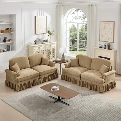 Streamdale Furniture Streamdale Modular Sofa Set, Flared Arms, Removable Skirts, Light Coffee In Brown