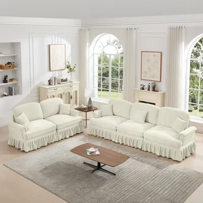 Streamdale Furniture Streamdale Modular Sofa Set: Flared Arms, Removable Skirts, Spindle Legs - Beige White