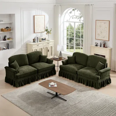 Streamdale Furniture Streamdale Modular Sofa Set, Flared Arms, Removable Skirts, Spindle Legs, Green