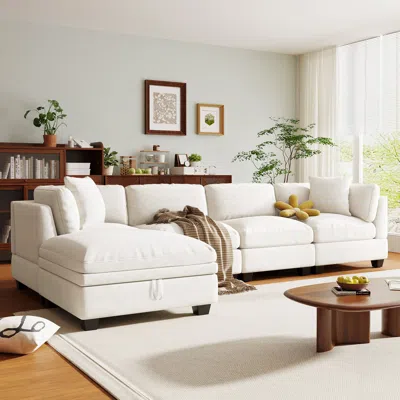 Streamdale Furniture Streamdale Modular Sofa With Ottoman & Cup Holders (5-seater)