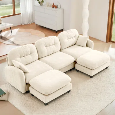 Streamdale Furniture Streamdale Modular U-shaped Chenille Couch With Ottoman & Pillows, Beige