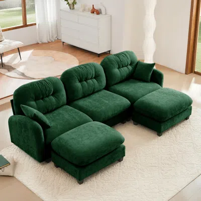 Streamdale Furniture Streamdale Modular U-shaped Chenille Couch With Ottoman & Pillows, Green