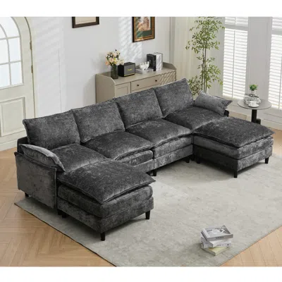 Streamdale Furniture Streamdale Modular U-shaped Chenille Sofa Couch, 6-seater With Ottoman