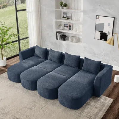 Streamdale Furniture Streamdale Modular U-shaped Sofa Set With Ottomans In Blue