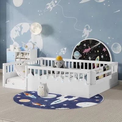 Streamdale Furniture Streamdale Montessori Floor Bed Frame, High Rails, Light & Shelf, White