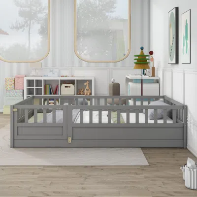 Streamdale Furniture Streamdale Montessori Floor Bed Frame With Door And Guardrail