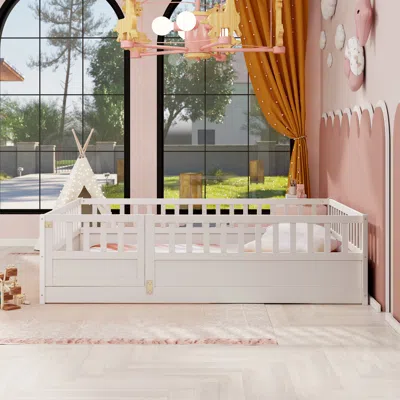 Streamdale Furniture Streamdale Montessori Floor Bed Frame With High Barrier And Door