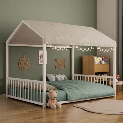 Streamdale Furniture Streamdale Montessori Metal House Bed Frame, Safety Rails, Kids/toddlers, Easy Assemble, Black