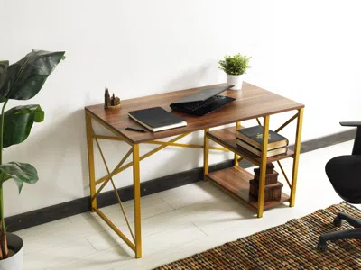 Streamdale Furniture Streamdale Morello Metal Frame 47 Wooden Top 2 Shelves Writing And Computer