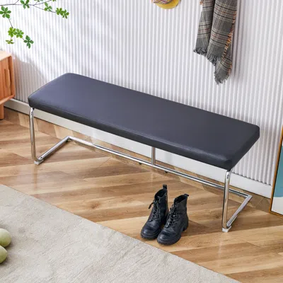 Streamdale Furniture Streamdale Multi-functional Black Leather Bench With Silver Legs. Perfect In Gray