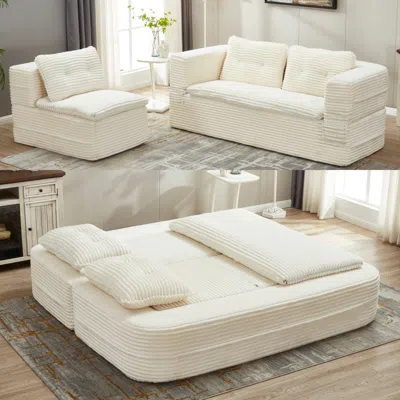 Streamdale Furniture Streamdale Multi-functional Sectional Sofa Bed With Chaise Lounge & Blanket, Beige