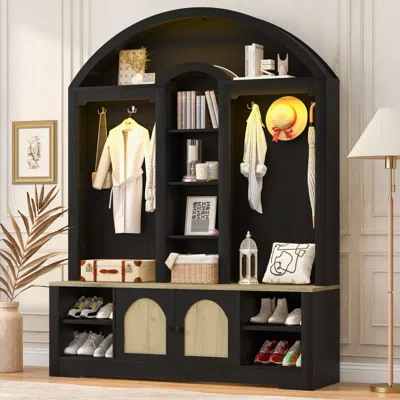 Streamdale Furniture Streamdale Multi-functional Wardrobe With Shoe Racks, Hangers, And Hooks. In Black