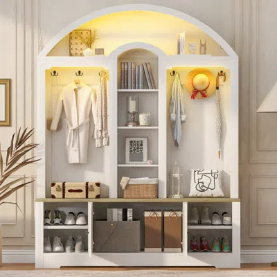 Streamdale Furniture Streamdale Multi-functional Wardrobe With Shoe Racks, Hangers, And Hooks. In White