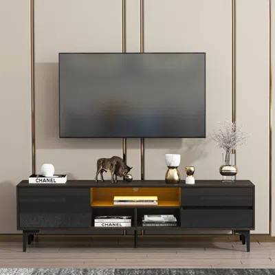 Streamdale Furniture Streamdale Multi-use Dark Brown Tv Furniture With Led Lights In Black
