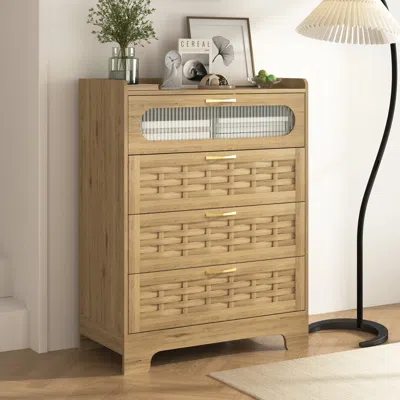 Streamdale Furniture Streamdale Multipurpose 4-drawer Dresser With Stylish Woven Texture Top