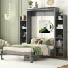 Streamdale Furniture Streamdale Murphy Bed With Shelves & Led Lights - Gray In Gray