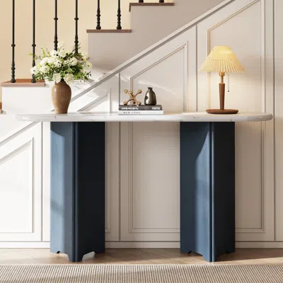 Streamdale Furniture Streamdale Narrow Console Table, Faux Marble Top, Rustic Entryway Table