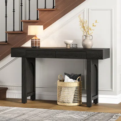 Streamdale Furniture Streamdale Narrow Console Table With Rattan & Drawers