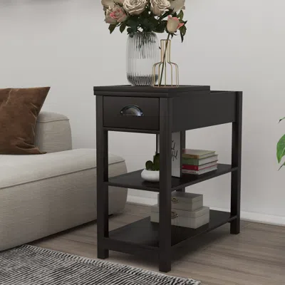 Streamdale Furniture Streamdale Narrow Sided Table With Drawers And Bottom Partition In Flip Over In Black
