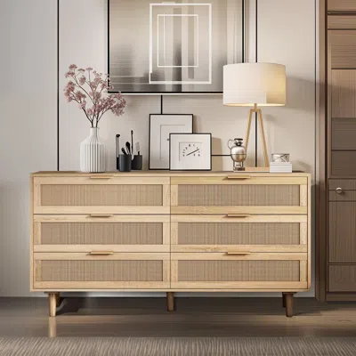 Streamdale Furniture Streamdale Natural Rattan Dresser With Ample Storage And Anti-tip Safety