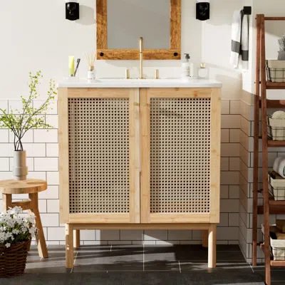 Streamdale Furniture Streamdale Natural Rattan Vanity With Handmade Doors