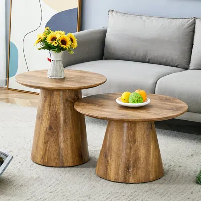 Streamdale Furniture Streamdale Natural Wood Grain Round Coffee Table Set