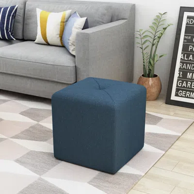 Streamdale Furniture Streamdale Navy Blue 16.5" Square Ottoman For Extra Seating Or Footrest