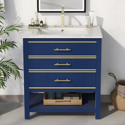 Streamdale Furniture Streamdale Navy Blue Bathroom Vanity With Storage, 30 Inches