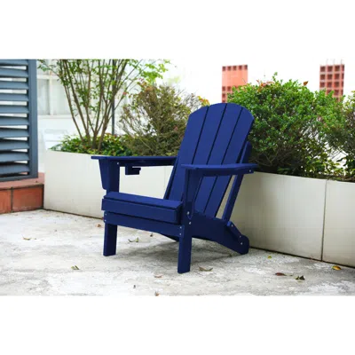 Streamdale Furniture Streamdale Navy Blue Hdpe Adirondack Chair With Cup Holders