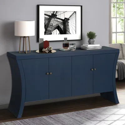 Streamdale Furniture Streamdale Navy Blue Industrial Credenza With Wooden Legs