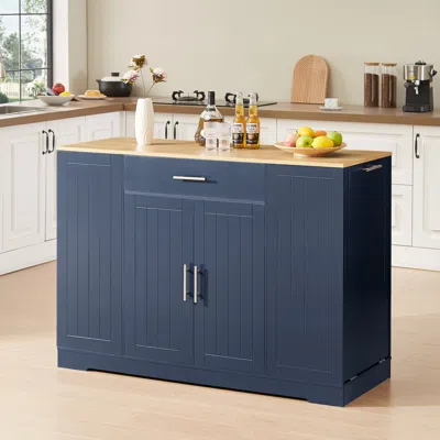 Streamdale Furniture Streamdale Navy Blue Kitchen Island With Trash Storage
