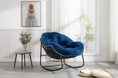 Streamdale Furniture Streamdale Navy Blue Outdoor Rattan Rocking Chair With Cushion