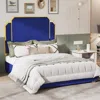 Streamdale Furniture Streamdale Navy Blue Queen Bed Frame With Golden Trim And Headboard