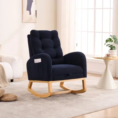 Streamdale Furniture Streamdale Navy Blue Rocking Chair With Footrest & Pocket
