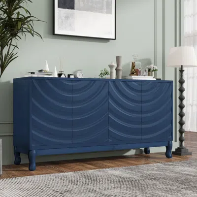 Streamdale Furniture Streamdale Navy Blue Sideboard With Wavy Doors & Arched Groove Design