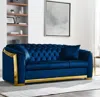 Streamdale Furniture Streamdale Navy Blue Velvet Sofa Set With Gold Stainless Legs