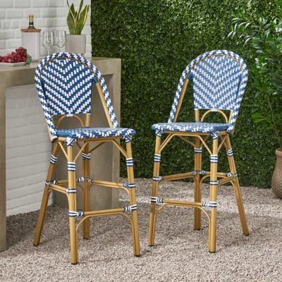 Streamdale Furniture Streamdale Navy Blue/white Rattan Barstools (set Of 2)