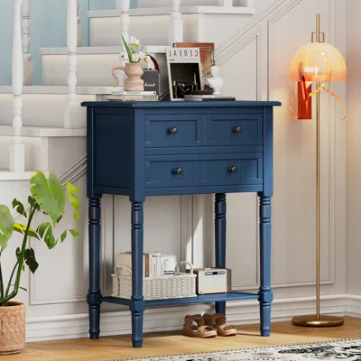 Streamdale Furniture Streamdale Navy Narrow Console Table With Drawers & Shelf