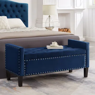 Streamdale Furniture Streamdale Navy Storage Bench With Tufted Seat & Armrest