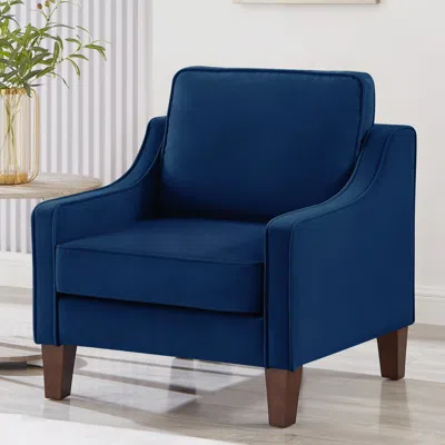Streamdale Furniture Streamdale Navy Velvet Accent Armchair With Wooden Legs In Blue