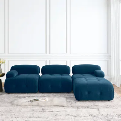 Streamdale Furniture Streamdale Navy Velvet L-shaped Modular Sectional Sofa In Blue