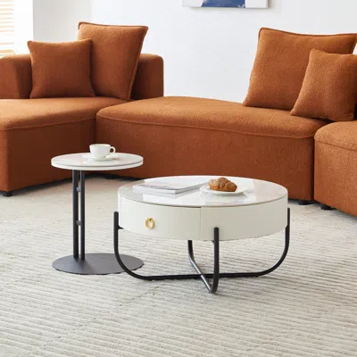 Streamdale Furniture Streamdale Nesting Coffee And End Tables With Sintered Stone Top And Metal Frame (set Of 2) In White
