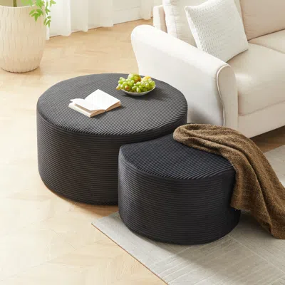 Streamdale Furniture Streamdale Nesting Coffee Table Set Of 2, Upholstered Round Tables In Black